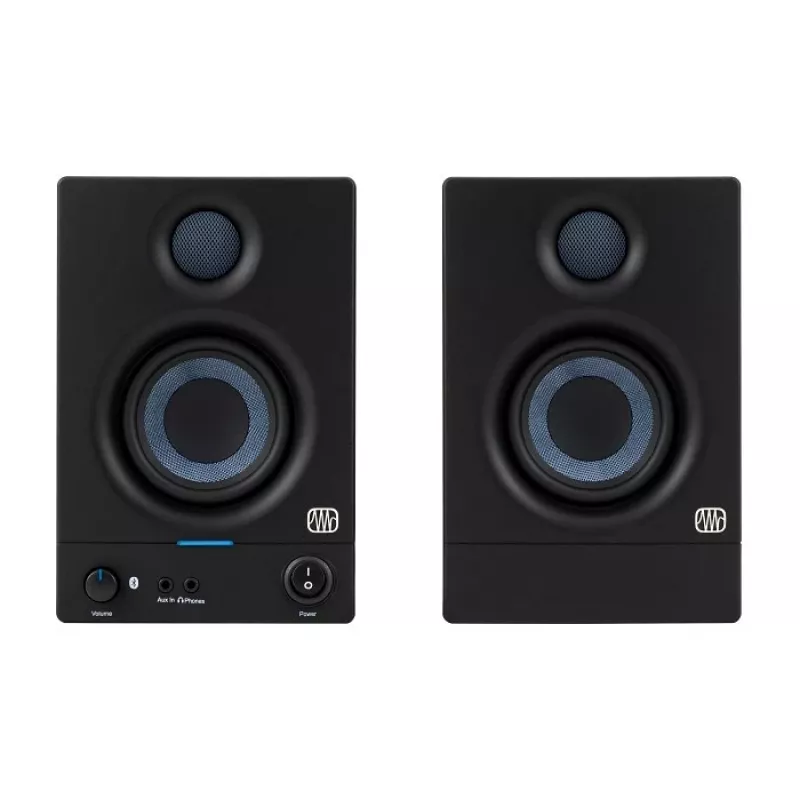 Aktyvūs studijiniai monitoriai PreSonus Eris 3.5 BT 2nd Gen — 2×25 W RMS, 80–20000 Hz, Bluetooth 5.0, RCA/TRS įėjimai, 3.5 mm ausinėms
