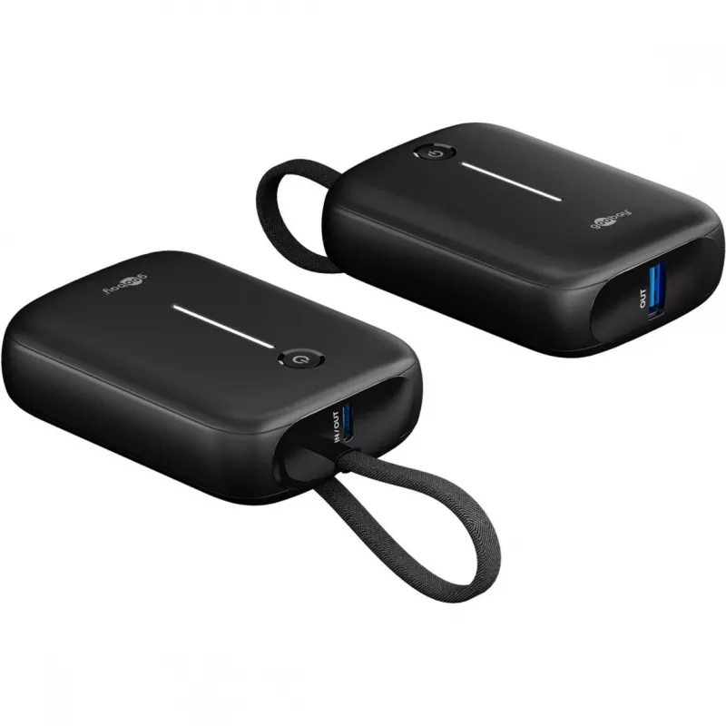 Nešiojamas Powerbankas Goobay 10 000 mAh su integruotu USB-C laidu - 20W kompaktiškas kelionei (76251)