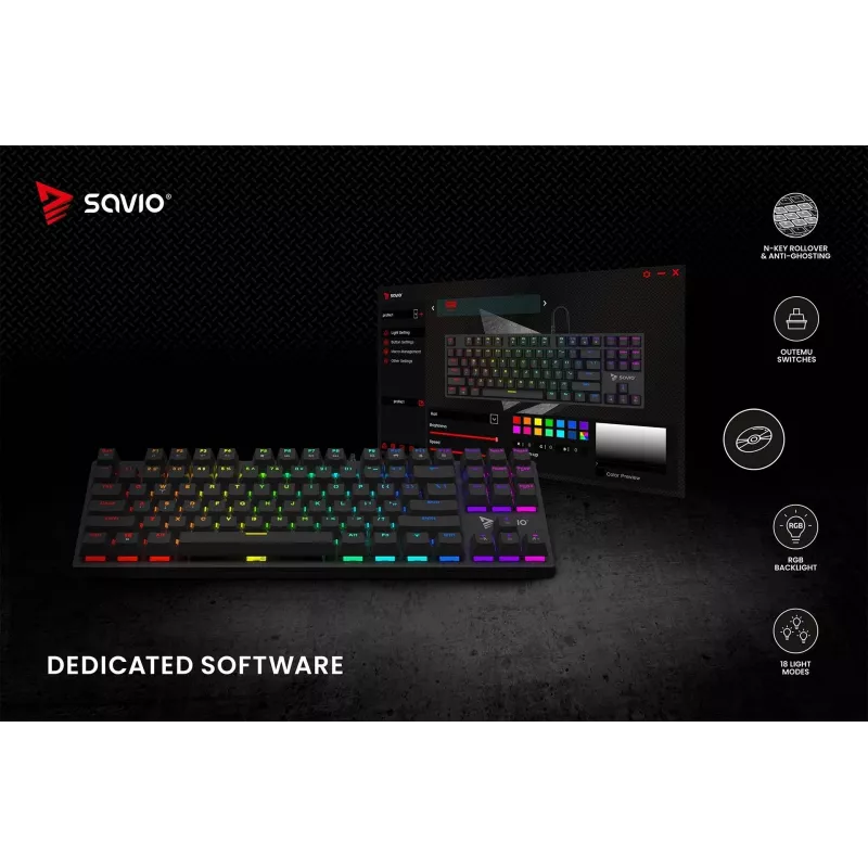 Mechaninė klaviatūra RGB Tempest X2 Outemu Red Savio Savgk-tempest X2 Red