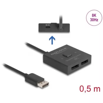 Delock vaizdo skirstytuvas / jungiklis 8K, dvipusis, 2x DisplayPort, stalinis (18906)