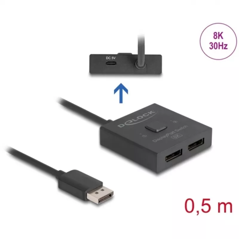 Delock vaizdo skirstytuvas / jungiklis 8K, dvipusis, 2x DisplayPort, stalinis (18906)