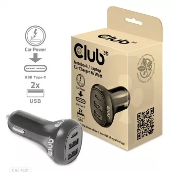CLUB3D automobilinis nešiojamojo kompiuterio įkroviklis 36 W, cigarečių degtukas, 24 V, juodas
