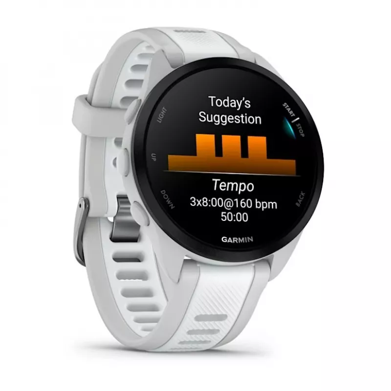 Išmanusis laikrodis GARMIN Forerunner 165 Music – GPS, 1,2 colio AMOLED, 43 mm korpusas, 11 dienų baterija, 5 ATM, 4 GB, Pilka
