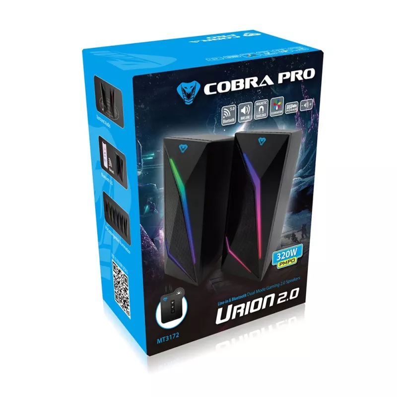 Media-tech MT3172 Black 2.0 stereo garsiakalbiai su RGB apšvietimu ir Bluetooth 5.0