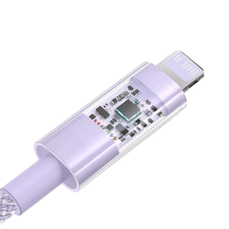 USB-C į Lightning greito įkrovimo laidas Baseus Gem 1 m 20 W violetinis, nailono pynė, 7 kontaktų Lightning