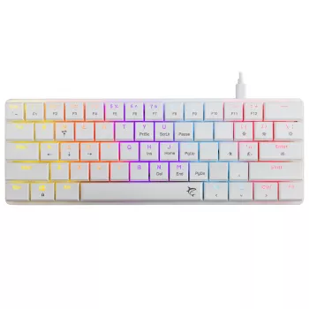 Mechaninė klaviatūra White Shark Nagamaki GK-006211 — kompaktiškas išdėstymas, raudoni mechaniniai jungikliai, baltas korpusas