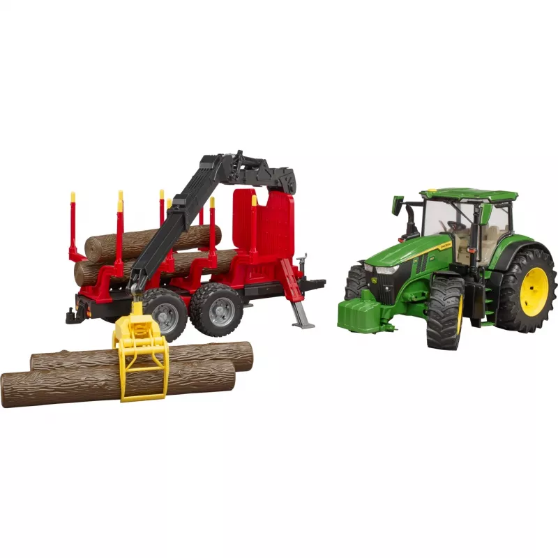 BRUDER John Deere 7R 350 su miškovežio priekaba ir 4 rąstais