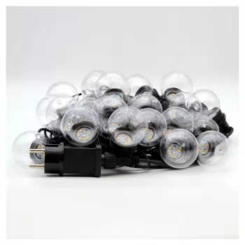 RealPower 463627 LED girlianda 10 m, 24 lempos, šiltai balta šviesa, IP44, juoda