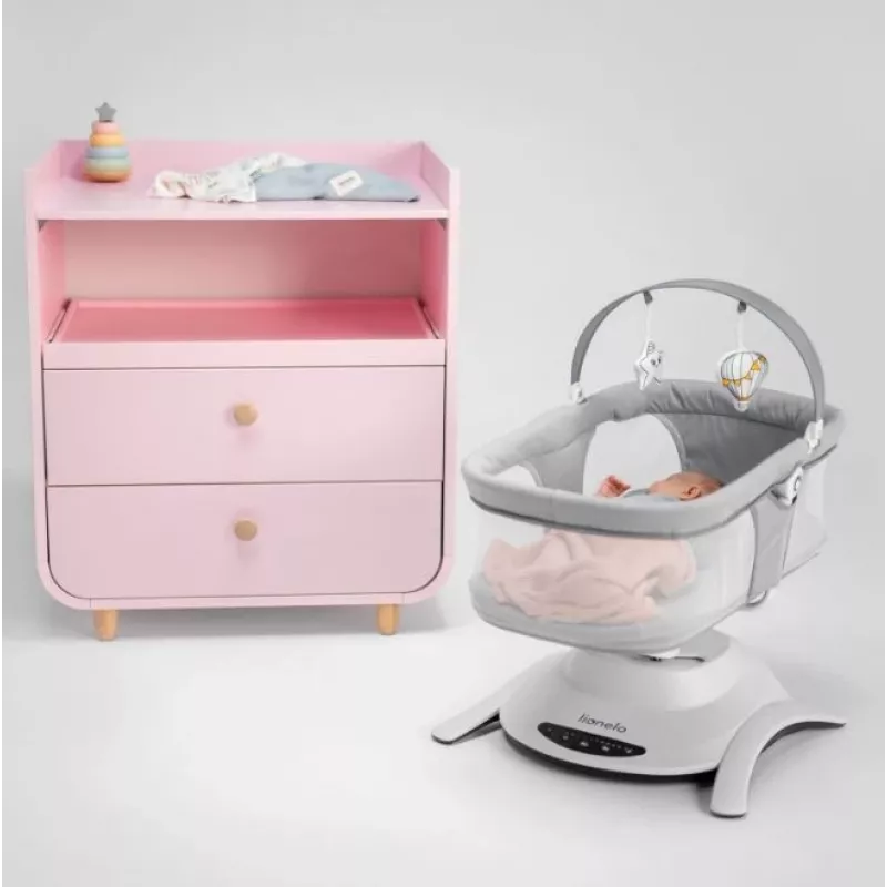 Lovutė supama Lionelo Bella Set Grey Concrete – kūdikio lovelė su supimo funkcija