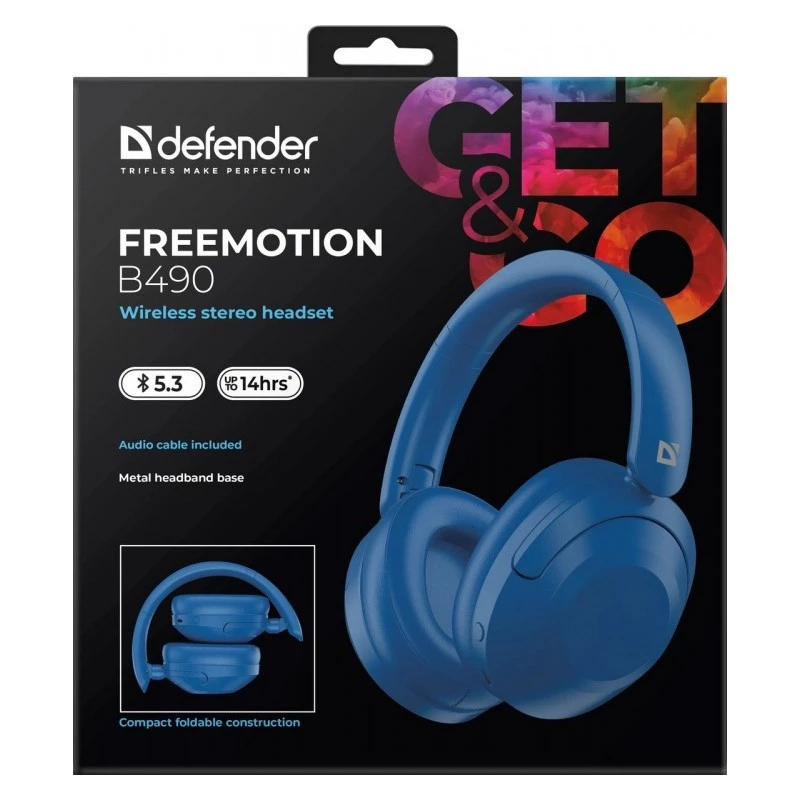 Belaidės ausinės Defender Fre Emotion B490 mėlynos, ant ausų, Bluetooth, įmontuotas mikrofonas