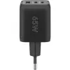 USB-C greitas įkroviklis Nano, PD, GaN, 65 W, USB-C pintas laidas (juodas, 1x USB-A, 2x USB-C PD, Quick Charge 3.0, 1 m laidas)