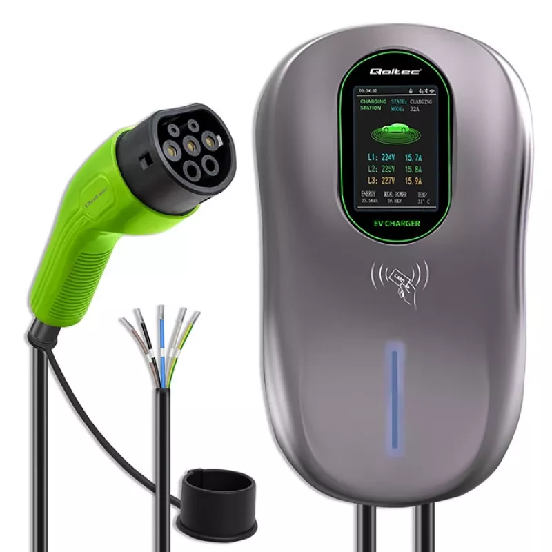 EV įkrovimo stotelė QOLTEC 52430 22 kW Wi‑Fi RFID 3 fazės, 32 A, Type 2, IP54