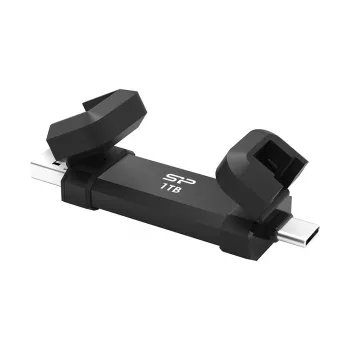USB atmintukas Silicon Power DS72 1 TB, USB 3.2 Gen 2 Type-A / Type-C, aliuminio-gumos korpusas, juodas