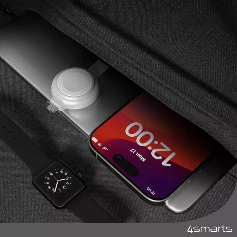 4smarts QI2 Smartwatch Silver USB Wireless Fast Charging – belaidis greitasis Apple Watch ir AirPods įkroviklis