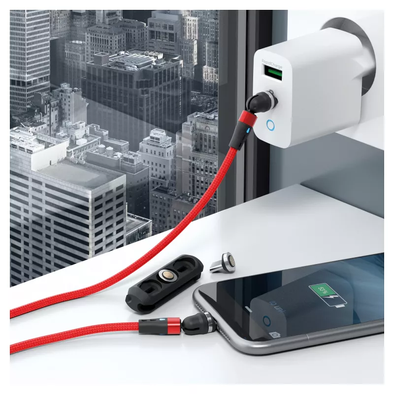 USB laidas RealPower MagneticCharge2 1m Raudonas Greitas Įkrovimas Duomenų Perdavimas