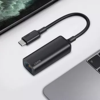 Aukey CB-A30 USB-C į Gigabit RJ45 eterneto adapteris 10/100/1000 Mbps, USB 3.0, aliuminis, LED indikatoriai