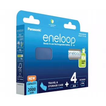 Įkraunamos baterijos PANASONIC ENELOOP AA 2000 mAh 4 vnt. su dėklu (BK-3MCDE/4CP+CASE)