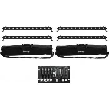 LED juostų rinkinys EUROLITE 4x LED BAR-12 QCL RGBW su 2 minkštais dėklais ir valdikliu