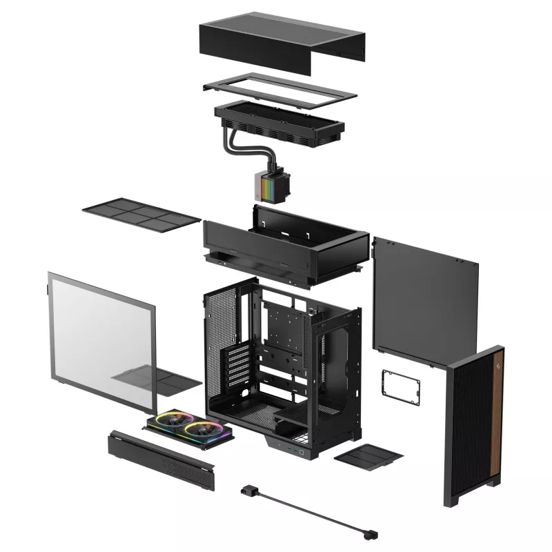 Kompiuterio korpusas DeepCool CL6600 Black – ATX/micro-ATX/Mini-ITX, ATX/PS2/SFX/SFX-L maitinimo šaltiniai, 140 mm priekiniai ventiliatoriai, 120/140 mm viršuje/gale, 2.5/3.5 colio diskai
