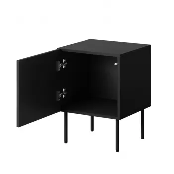 Komplektas naktinių staliukų 2 vnt. cama meble PALAZZO 44,5×40×59 cm juodos spalvos su ąžuolo craft akcentais — 1 durelė, matinis laminatas, metalinės kojos