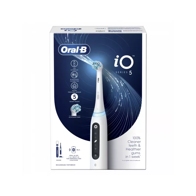 Oral-B IO5 elektrinis dantų šepetėlis su krepšiu Quite White 1 vnt.