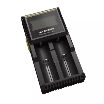 Baterijų įkroviklis Nitecore D2 – 2 lizdų įkroviklis AA/AAA/AAAA/C baterijoms, 100–240V įėjimas, 4,2V išėjimas, juodas