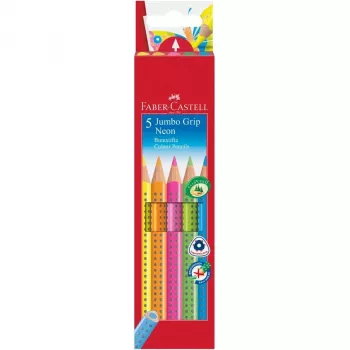 Spalvoti pieštukai Faber-Castell Jumbo GRIP Neon, 5 vnt.