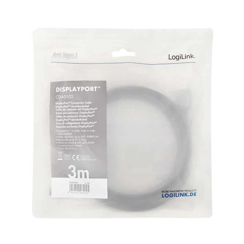LogiLink CDA0102 DisplayPort kabelis 3 m pilka/juoda