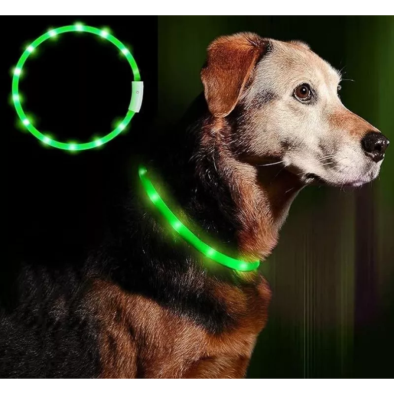 LED antkaklis Anicoll Green šunims ir katėms modelis įkraunamas apšvietimas