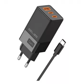 Beline sieninis 65W įkroviklis su 2x USB-C ir 1x USB-A, PD 3.0, juodas