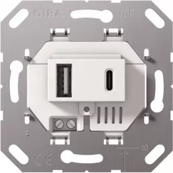 Gira USB maitinimo šaltinis 2f TypA/C įdėklas baltas 234900