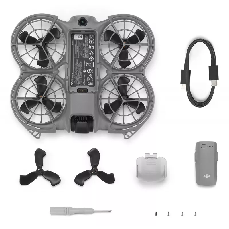 Kvadrakopteris dronas DJI Neo 2 — 4 rotorai, 12 MP kamera, 2688×1512 vaizdo įrašas, 1606 mAh baterija, 49 GB vidinė atmintis, „Wi‑Fi“ ir „Bluetooth“
