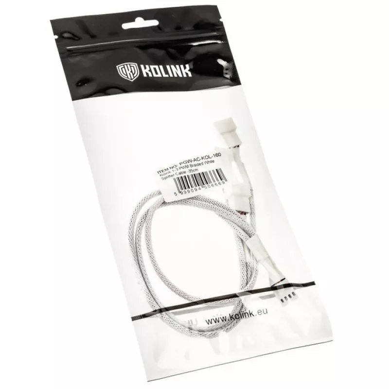 Kolink PGW-AC-KOL-160 PWM ventiliatorių šakotuvas, 35 cm pintas baltas, 1→2 PWM jungtis