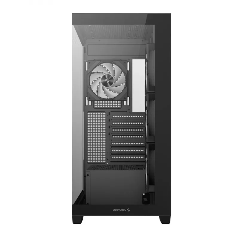 Korpusas DeepCool CG580 4F Midi Tower — ATX/MicroATX/ITX, grūdintas stiklas, 3×120 mm + 1×120 mm ventiliatoriai, 2×3.5 colio ir 2×2.5 colio diskų vietos, USB-A×2 USB-C×1, juodas