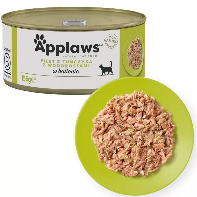 APPLAWS Tunio filė su jūros dumbliais sultinyje – šlapias kačių ėdalas – 156g