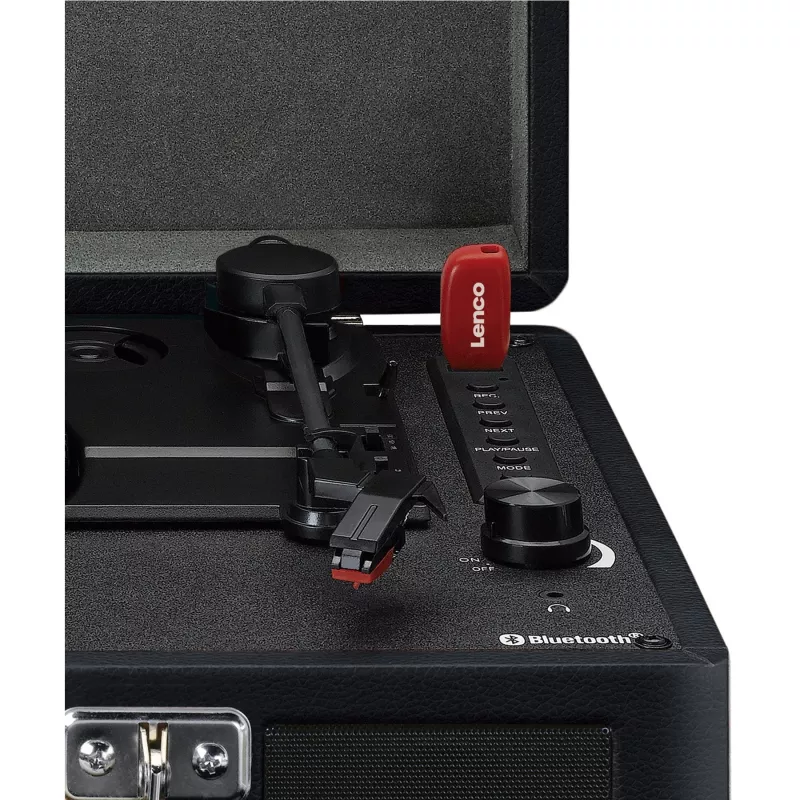 Lenco TT-115 juodas patefonas su diržine pavara, Bluetooth, USB-A, 3,5 mm ausinių lizdas, 4 W RMS, 33/45/78 aps./min.