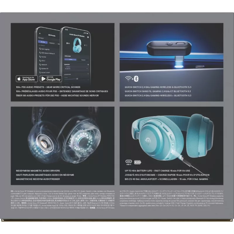 Ausinės Steelseries Arctis Nova 3P Wireless PS Aqua