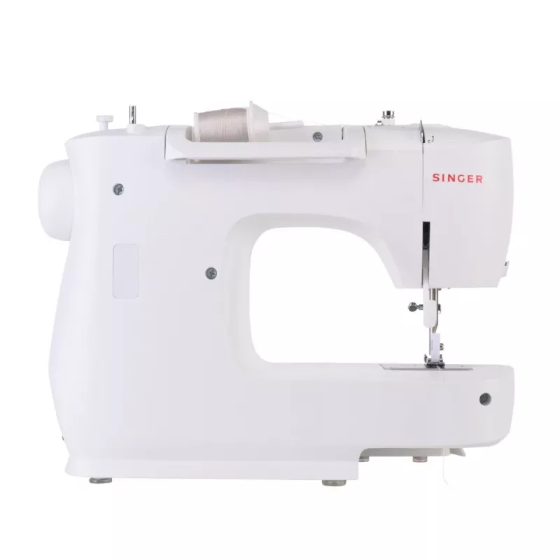 SINGER M2505 mechaninė siuvimo mašina – 10 dygsnių, automatinė sagos kilpa, laisva rankovė, balta