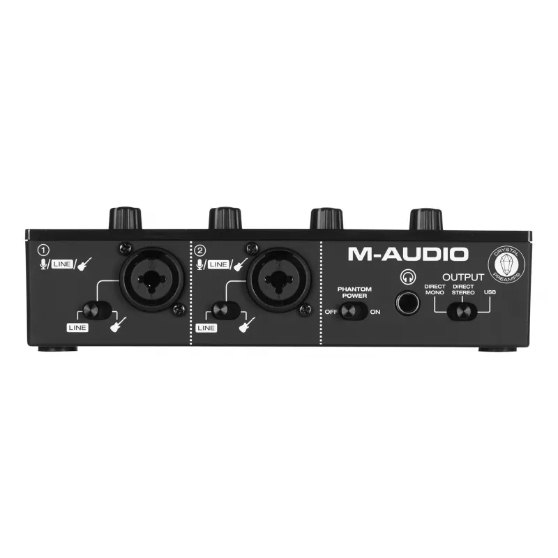 Garso sąsaja M-Audio M-Track Duo USB 2-in/2-out, 16 bitų / 48 kHz, 1x XLR/TS kombinuotas, 1x instrumentinis įėjimas, fantominis maitinimas 48 V