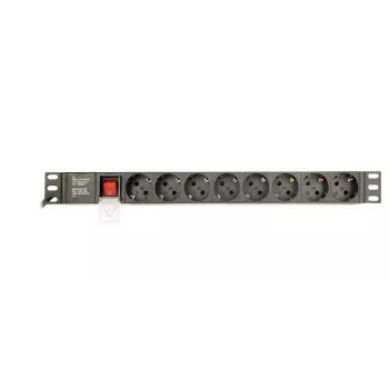 Maitinimo paskirstymo blokas GEMBIRD EG-PDU-014 — 8× F tipo lizdai, 16 A, 3 m laidas, 1U stovas, 3680 W, juodas