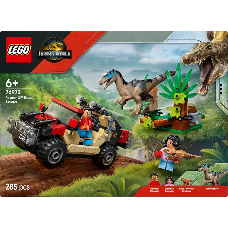 Konstruktorius LEGO Jurassic World 76972 Raptor Off-Road Escape, 285 dalių, 2 minifigūrėlės, nuo 6 metų