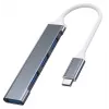 USB šakotuvas VAKOSS TC-4125X — 1× USB 3.0 Type-A, 3× USB 2.0 Type-A, sąsaja: USB Type-C, sidabrinis