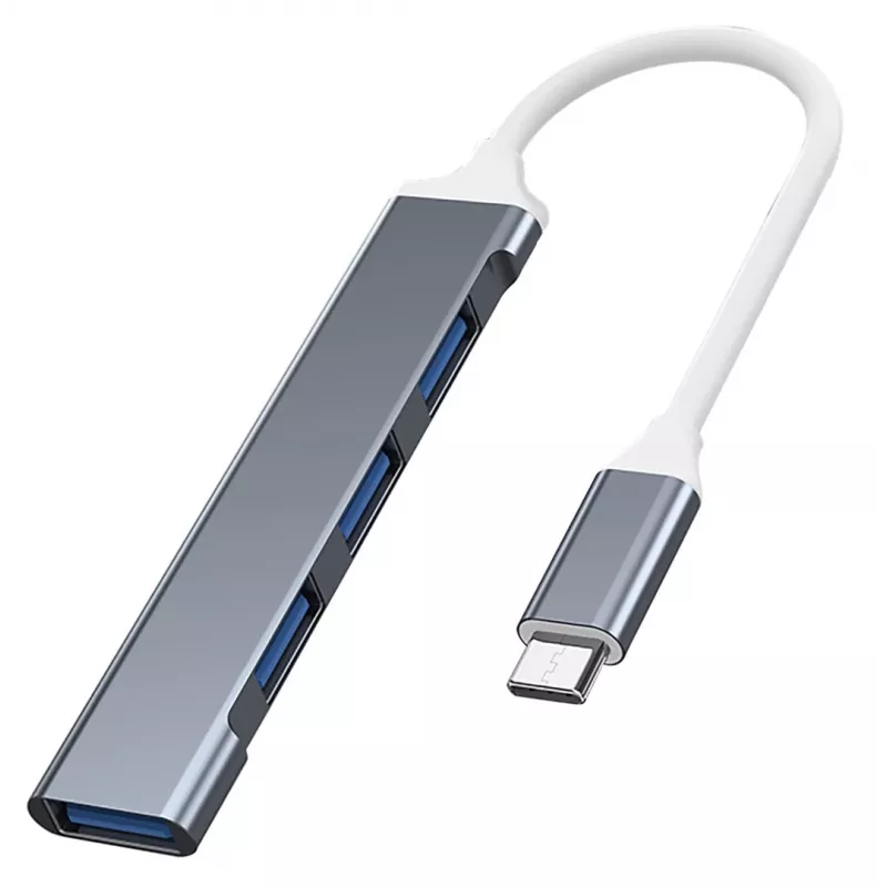 USB šakotuvas VAKOSS TC-4125X — 1× USB 3.0 Type-A, 3× USB 2.0 Type-A, sąsaja: USB Type-C, sidabrinis