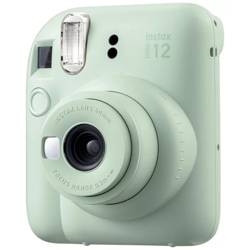 Momentinė kamera Fujifilm Instax Mini 12 Žalia – nuotrauka 86x54 mm, juosta 62x46 mm, 60 mm ekv. židinio nuotolis