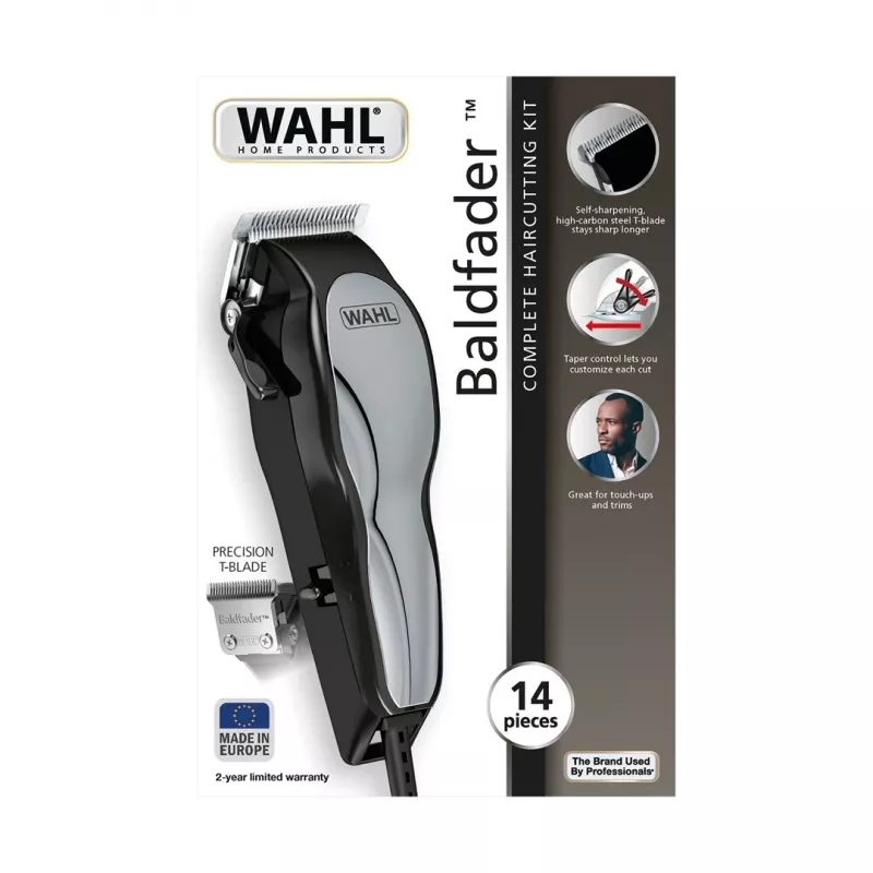 Plaukų kirpimo mašinėlė Wahl 20107.0460 Baldfader – laidinė AC trimerė, 6 ilgio pakopų, 1–13 mm, 45 mm pjovimo plotis, juoda/chromas