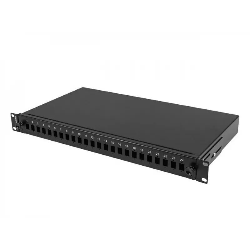 Paskirstymo dėžė šviesolaidinei 1U 24xSC Simplex / 24xLC Duplex Rack 19 inch juoda