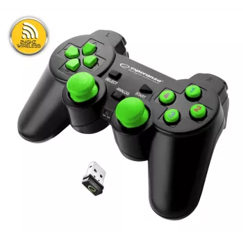 Laidinis žaidimų pultas ESPERANZA EGG108G — USB 2.0, 12 mygtukų, analoginis/digitalinis, D-pad, PC ir PlayStation 3, juodas/žalias