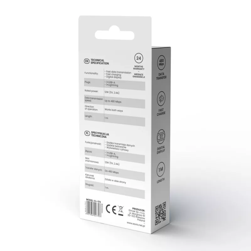 Savio CL-174 USB-C–USB-C kabelis, 100 W, Power Delivery/Quick Charge, skaitmeninis ekranas, 1 m, žalias