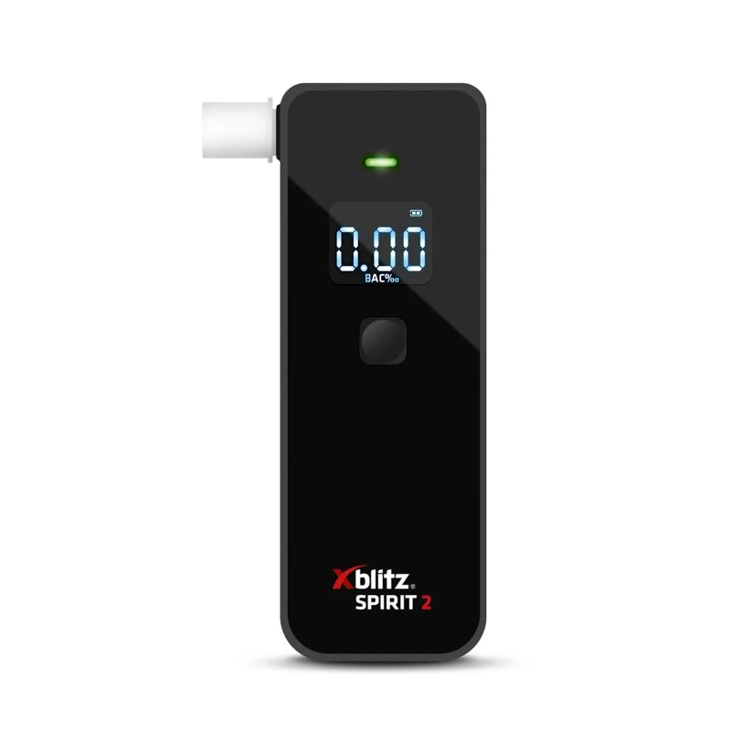 Alkotesteris Xblitz Spirit 2 kompaktiškas alkoholio matuoklis, BAC 0–4 %, tikslumas 1 %, LCD, 111×35×24 mm, 77 g, 2×1,5 V baterijos, 2 vnt.