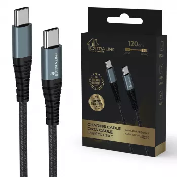 Extralink USB-C į USB-C įkrovimo laidas Smart Life 60W 120 cm PVC 5V 2,4A/3A pilkas